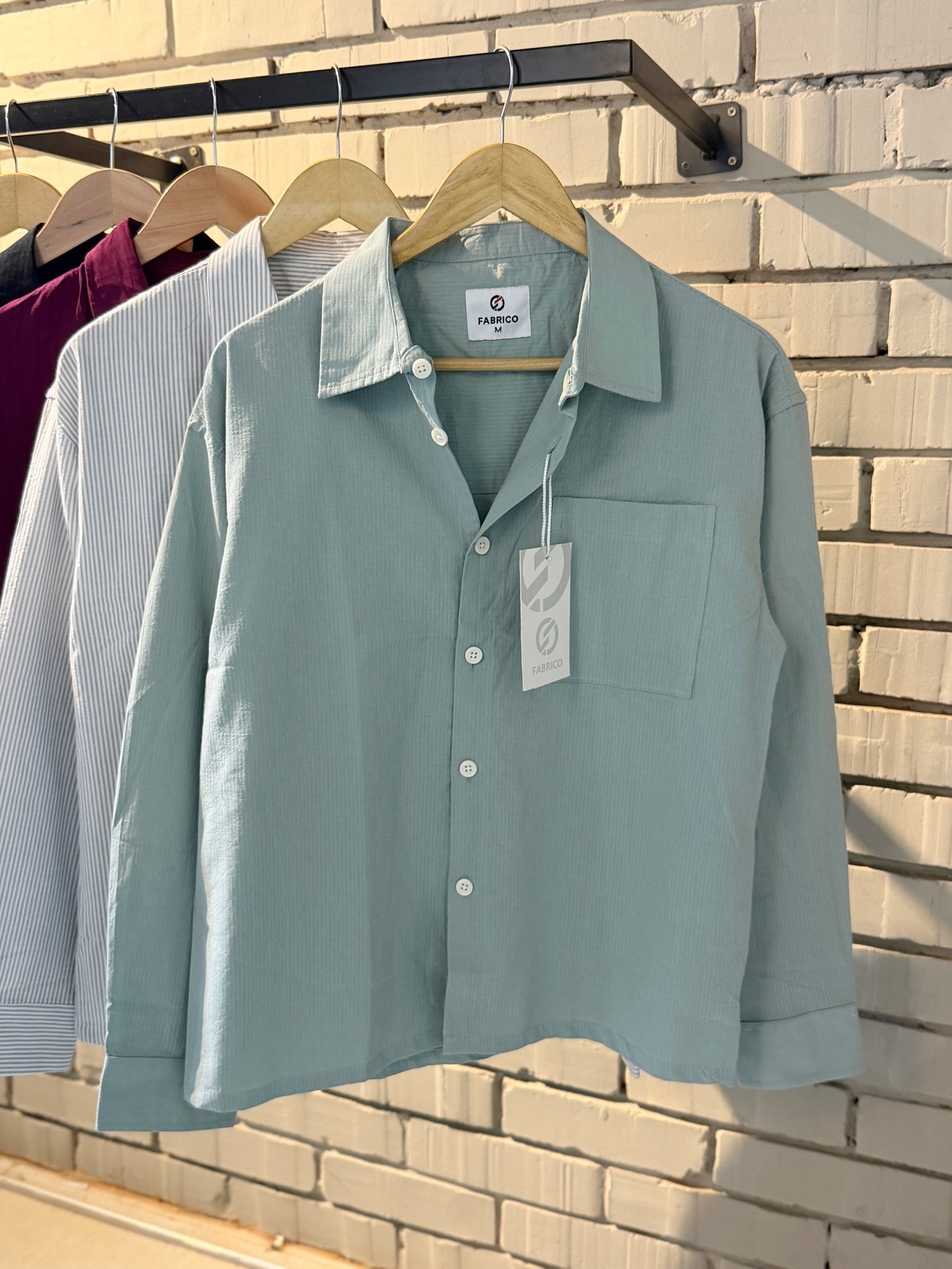 Textured Mint Green Classic Boxy Shirt