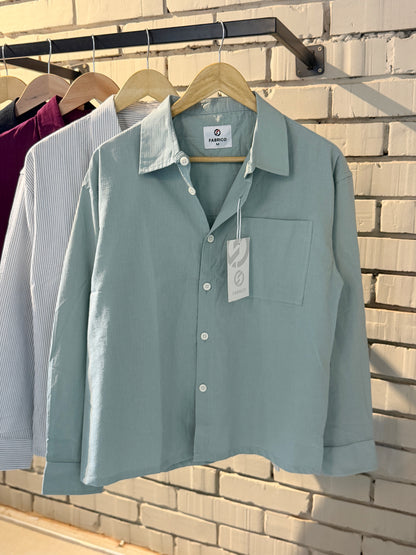 Textured Mint Green Classic Boxy Shirt