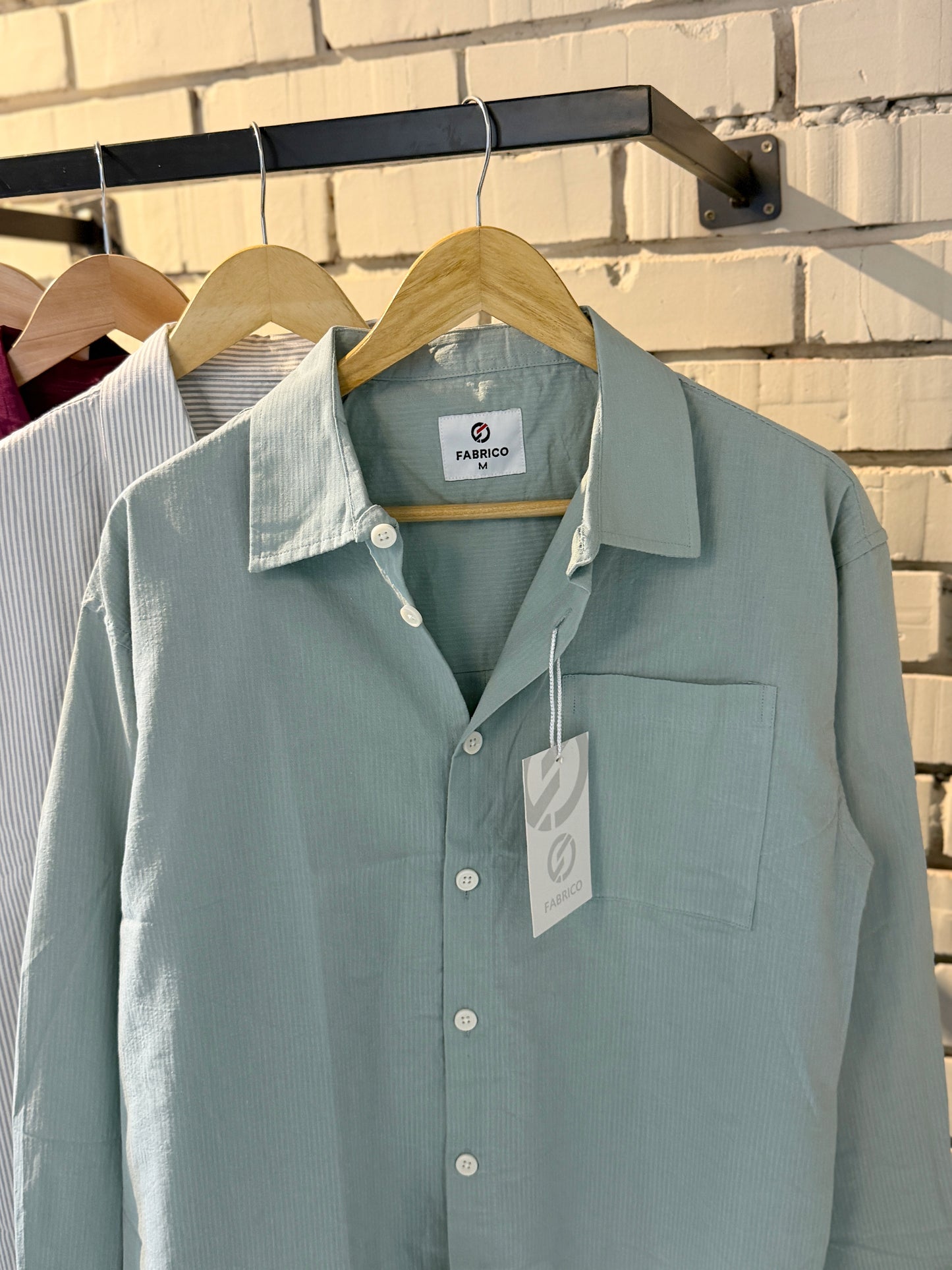 Textured Mint Green Classic Boxy Shirt