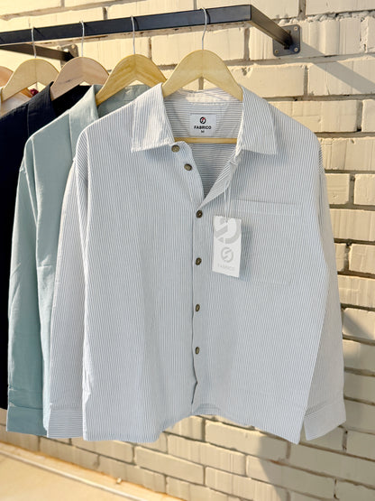 Textured Gray Stripe Classic Boxy Shirt