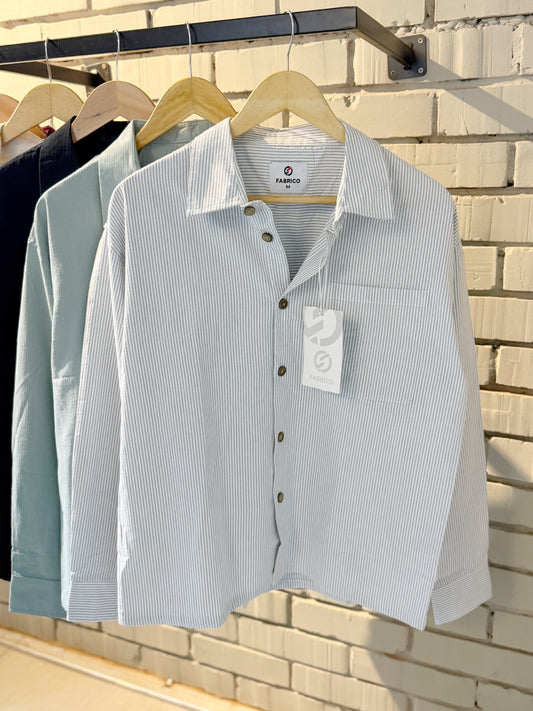 Textured Gray Stripe Classic Boxy Shirt