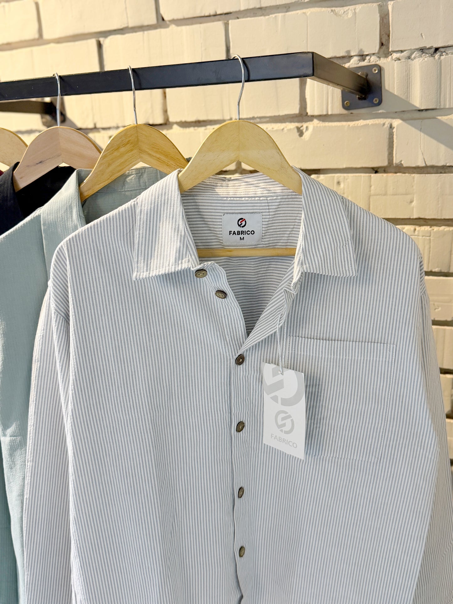 Textured Gray Stripe Classic Boxy Shirt