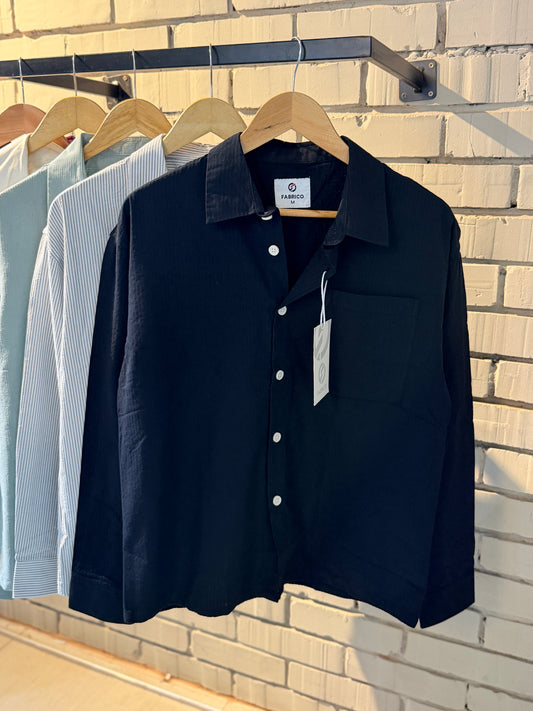 Textured Black Classic Boxy Shirt