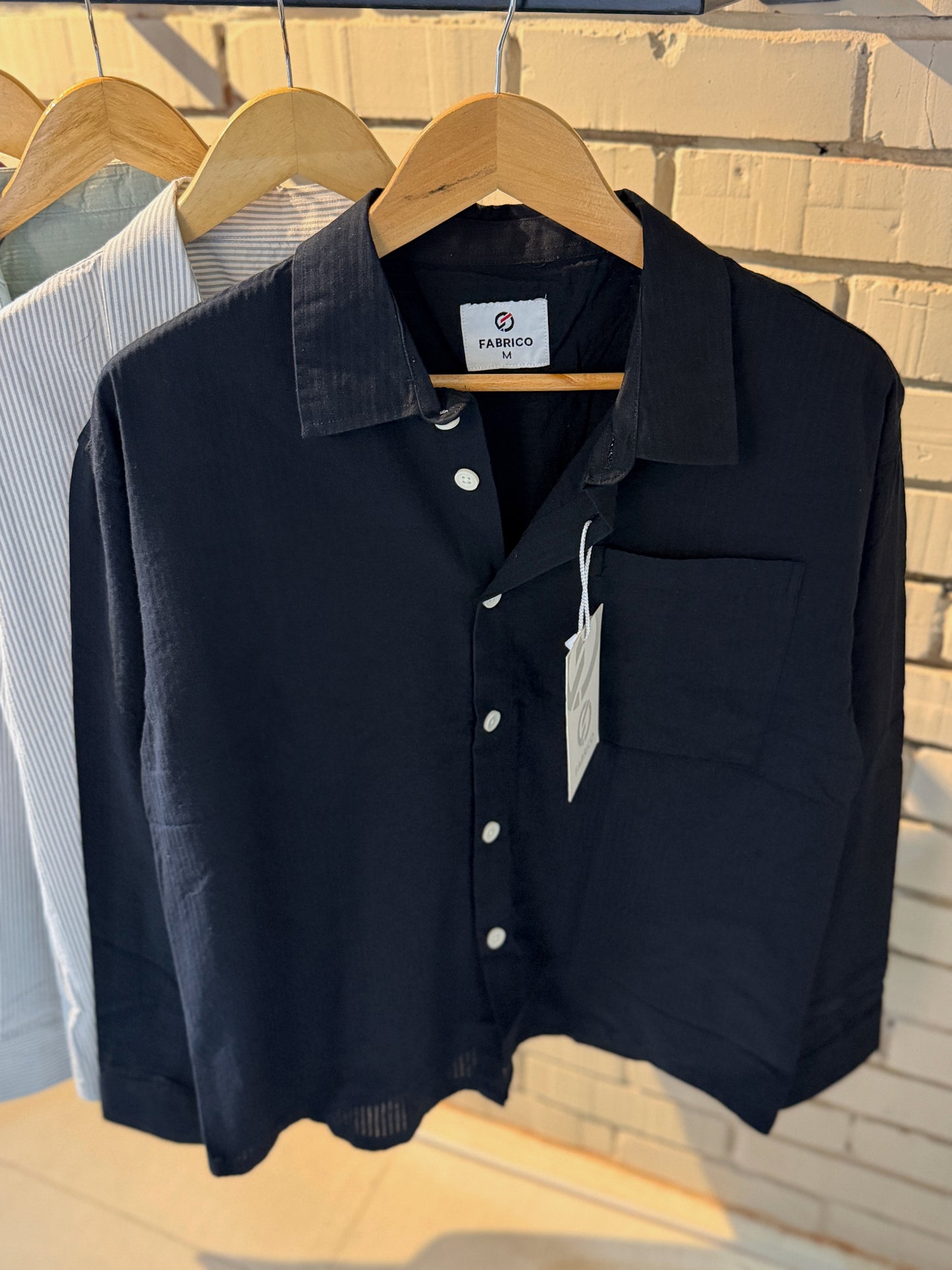 Textured Black Classic Boxy Shirt