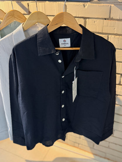 Textured Black Classic Boxy Shirt