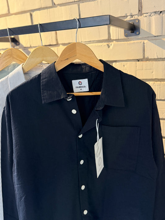 Textured Black Classic Boxy Shirt