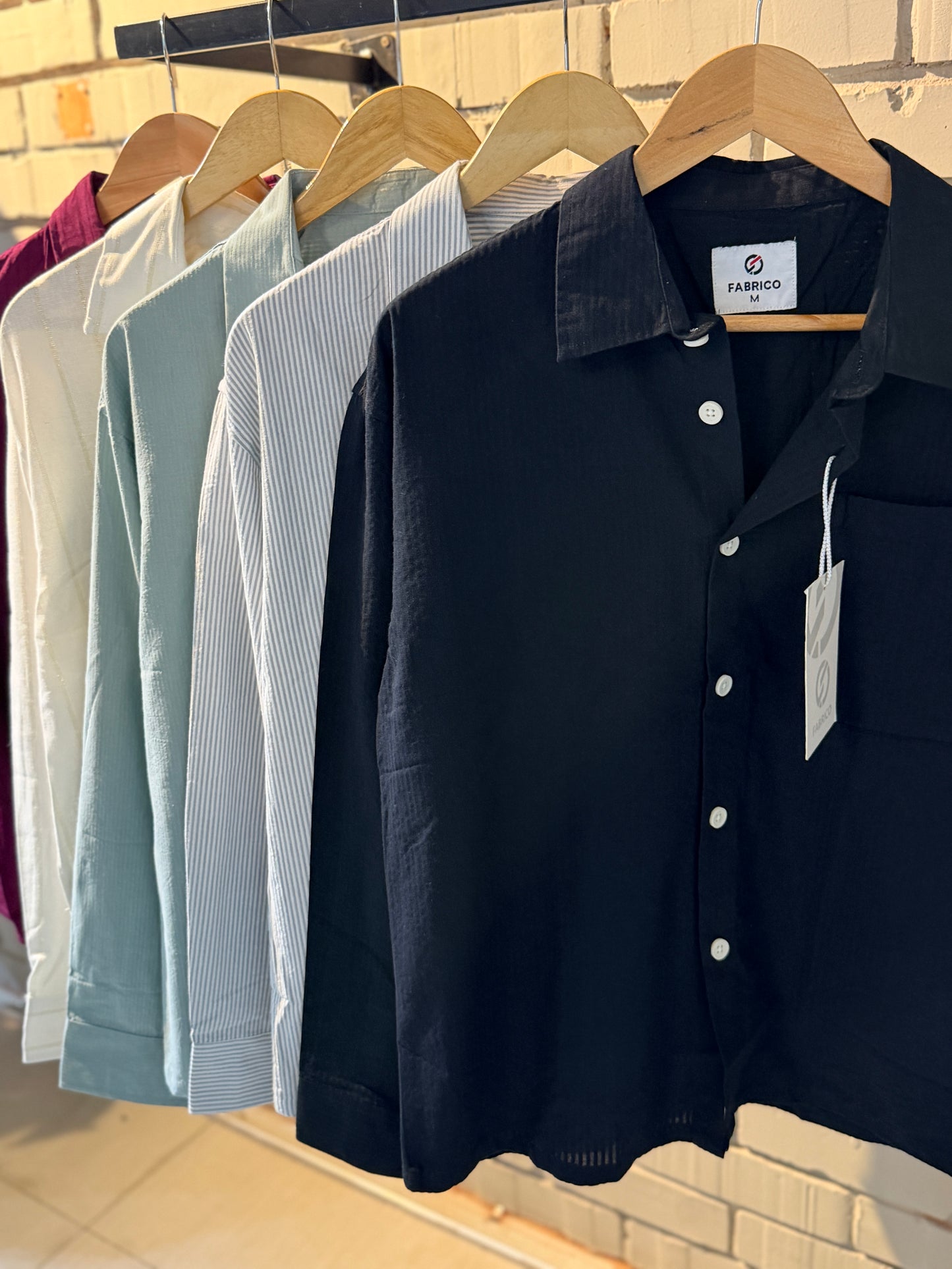 Textured Black Classic Boxy Shirt