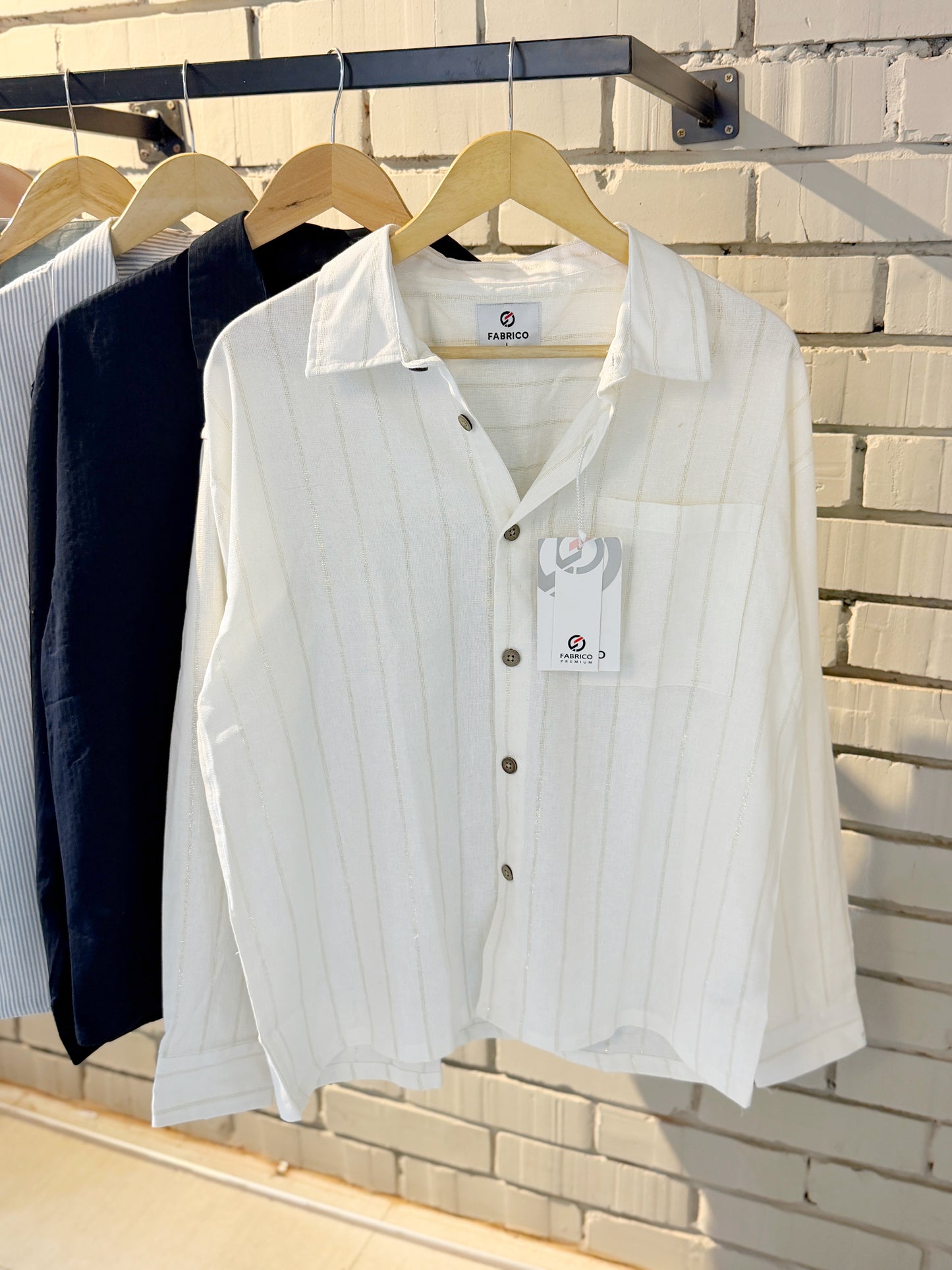 Textured White Classic Boxy Shirt