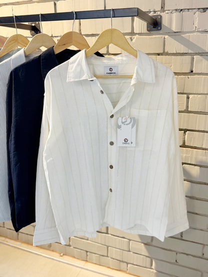 Textured White Classic Boxy Shirt