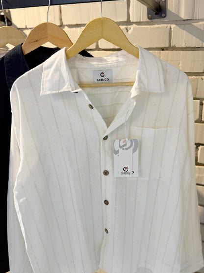 Textured White Classic Boxy Shirt