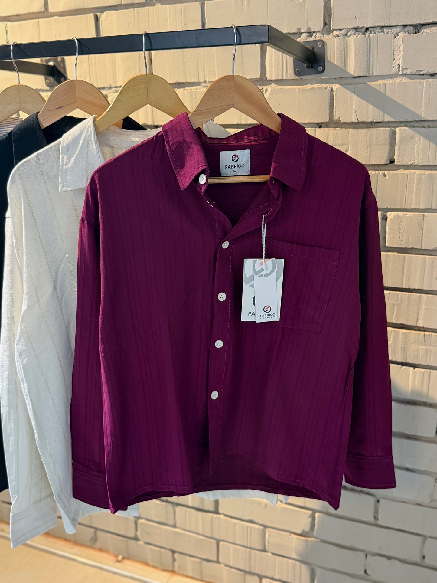 Textured Rich Wine Classic Boxy Shirt