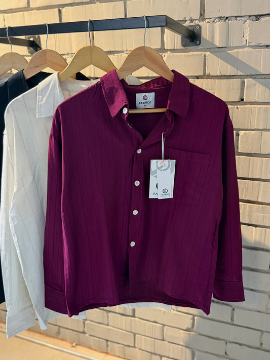 Textured Rich Wine Classic Boxy Shirt