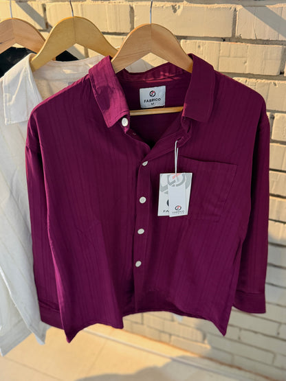 Textured Rich Wine Classic Boxy Shirt