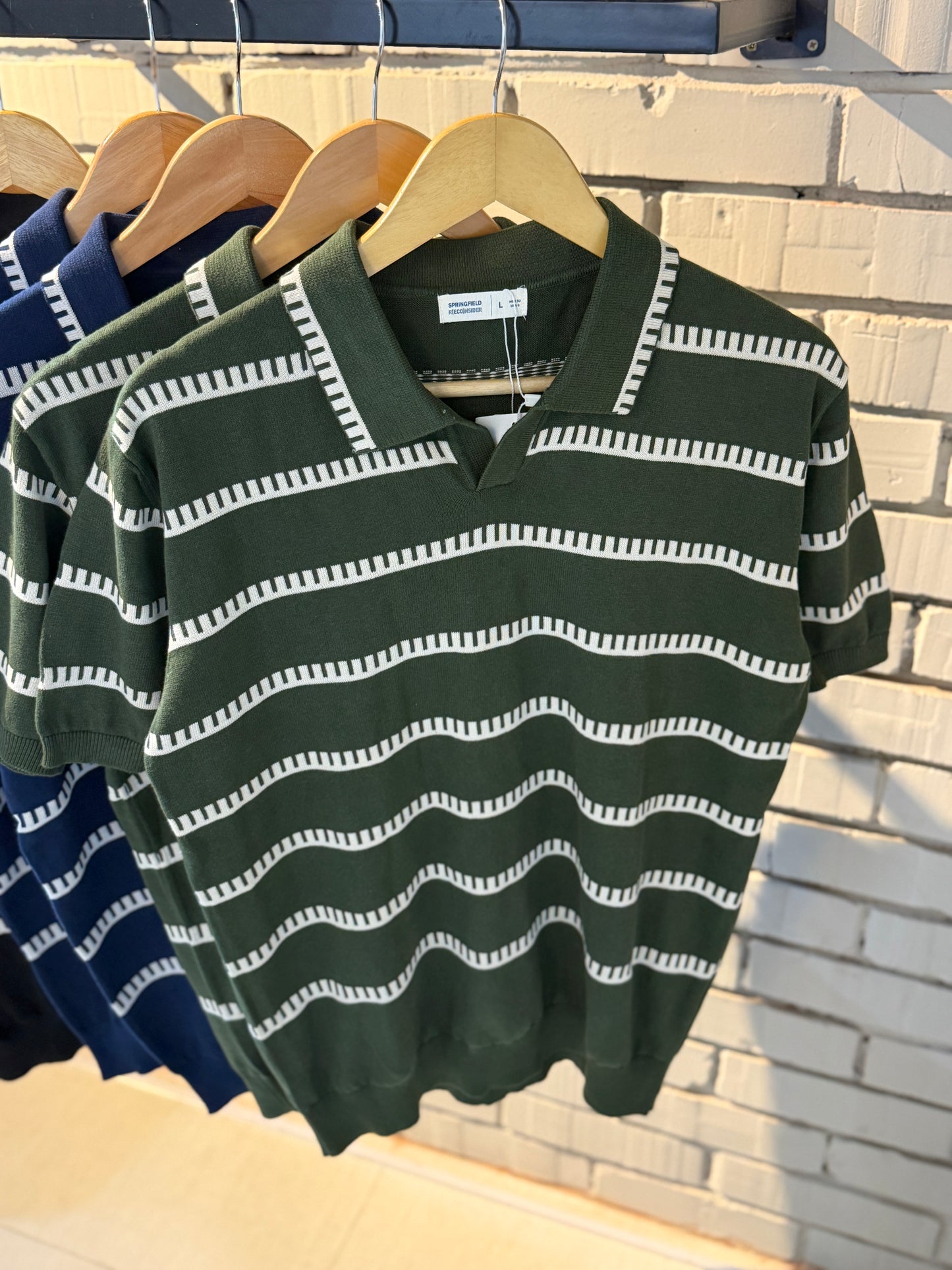 Vintage-Inspired Striped Knitted Polo-Olive