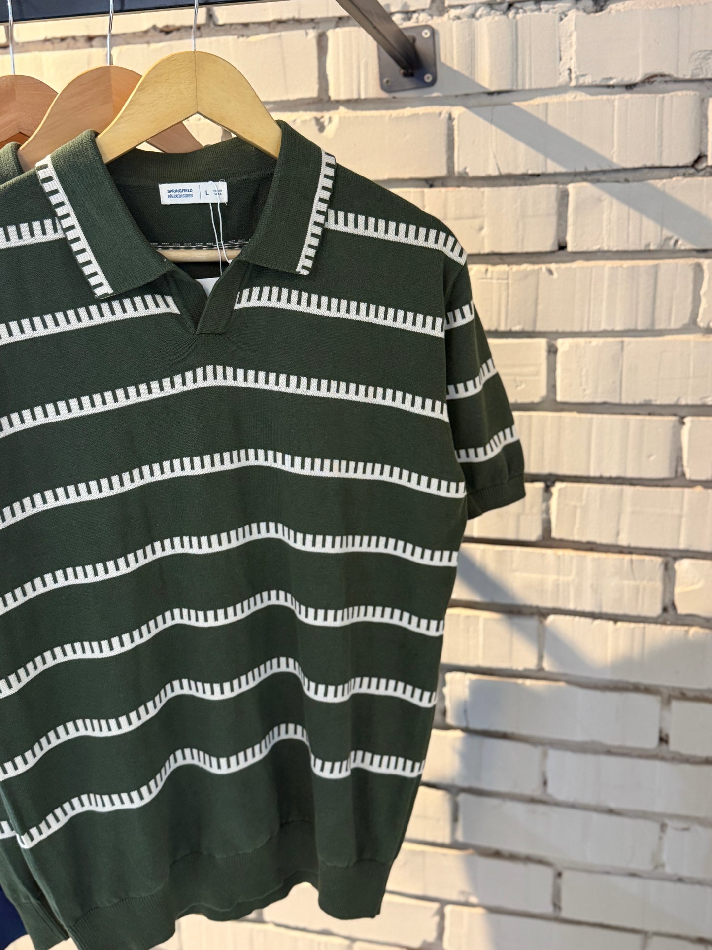 Vintage-Inspired Striped Knitted Polo-Olive