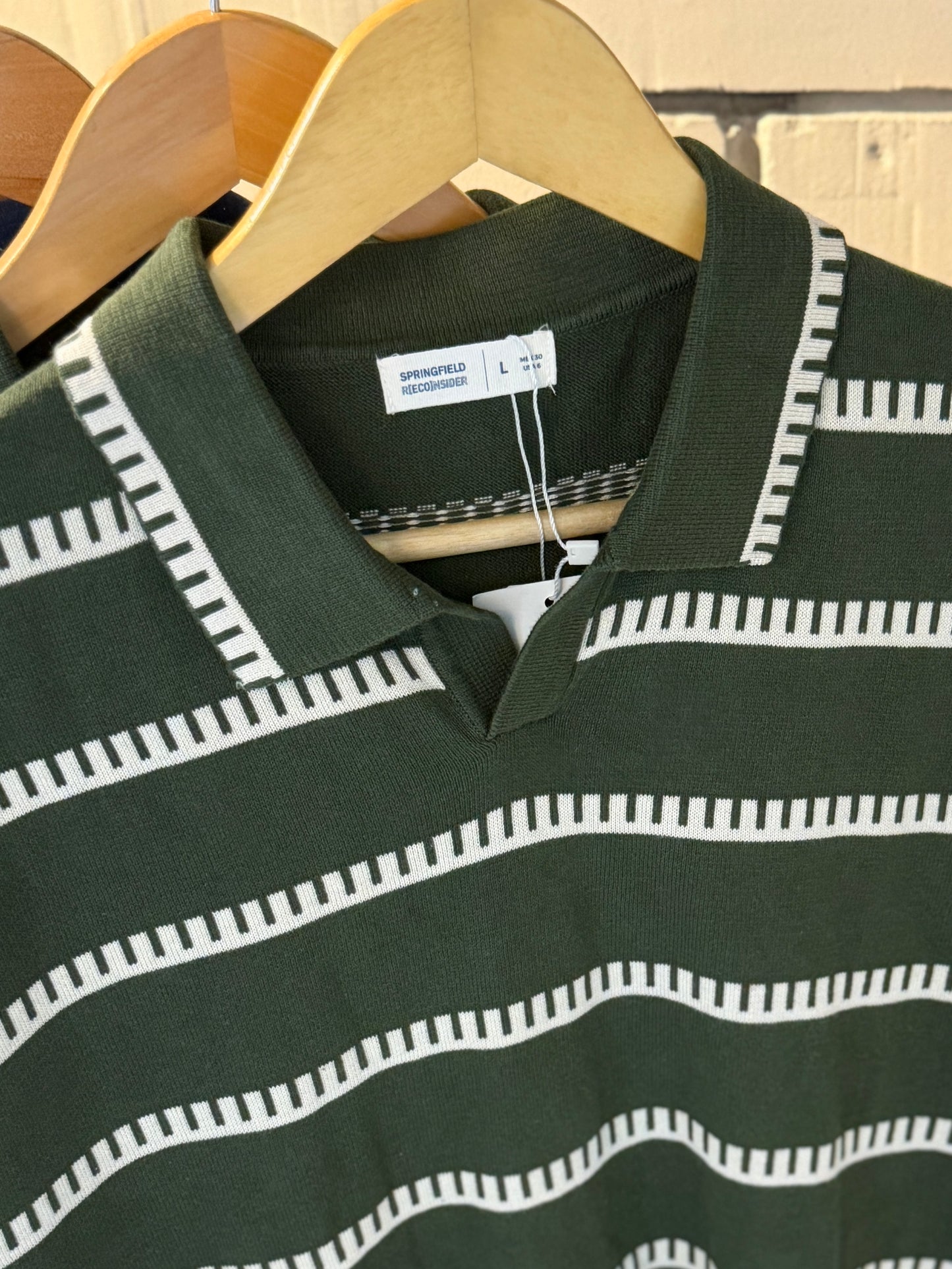 Vintage-Inspired Striped Knitted Polo-Olive