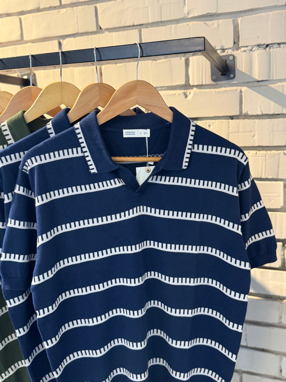 Vintage-Inspired Striped Knitted Polo-Navy Blue