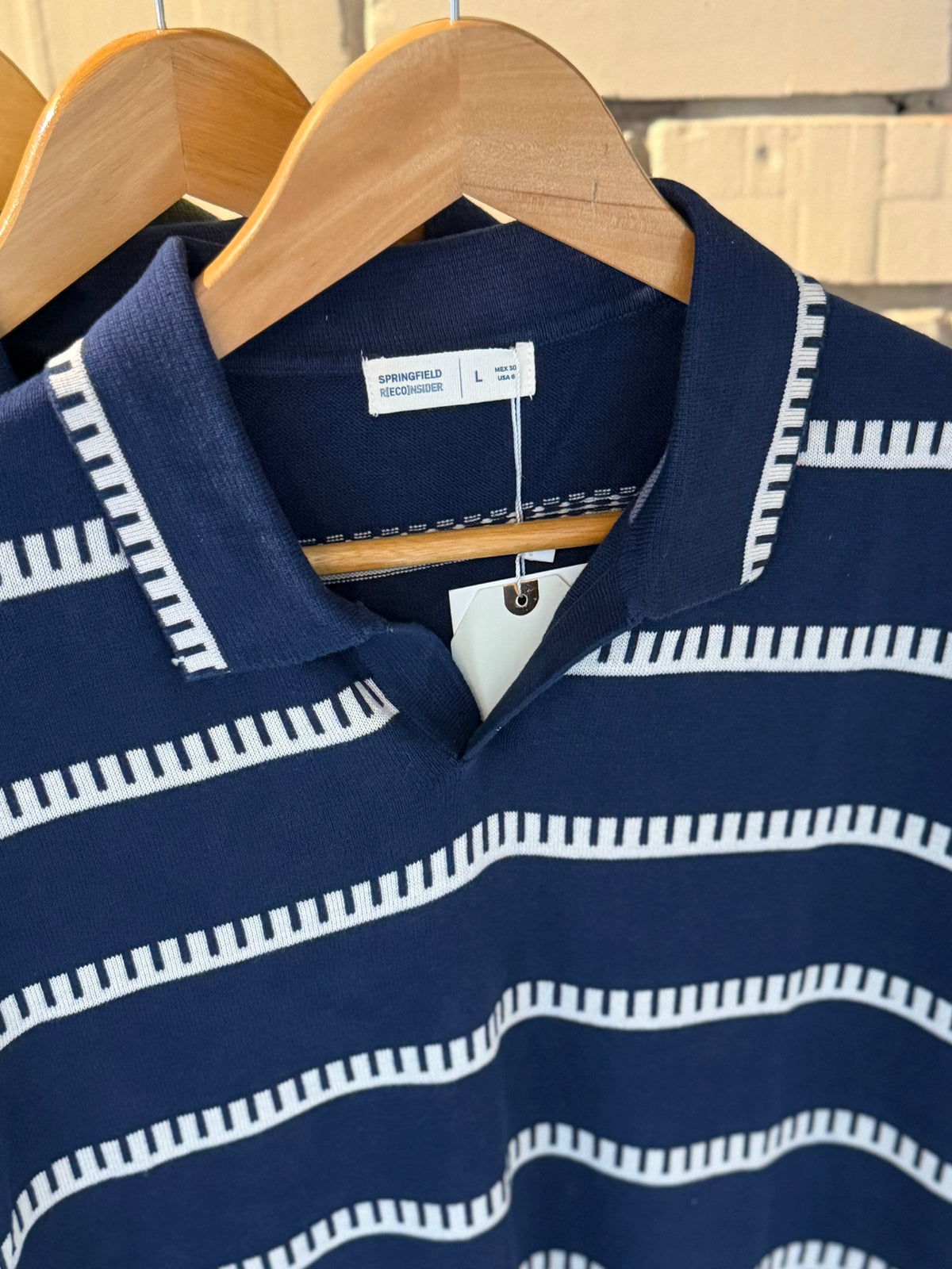 Vintage-Inspired Striped Knitted Polo-Navy Blue