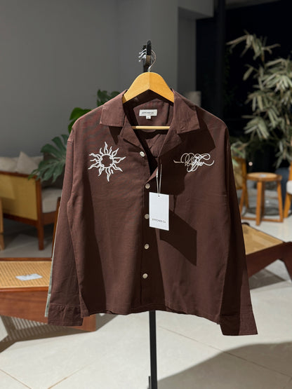 Embroidery Cuban Boxy Shirt-Coffee