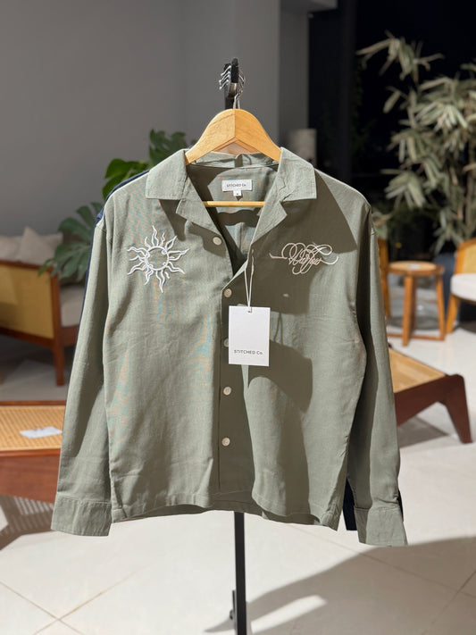 Embrodery Cuban Boxy Shirt-Olive