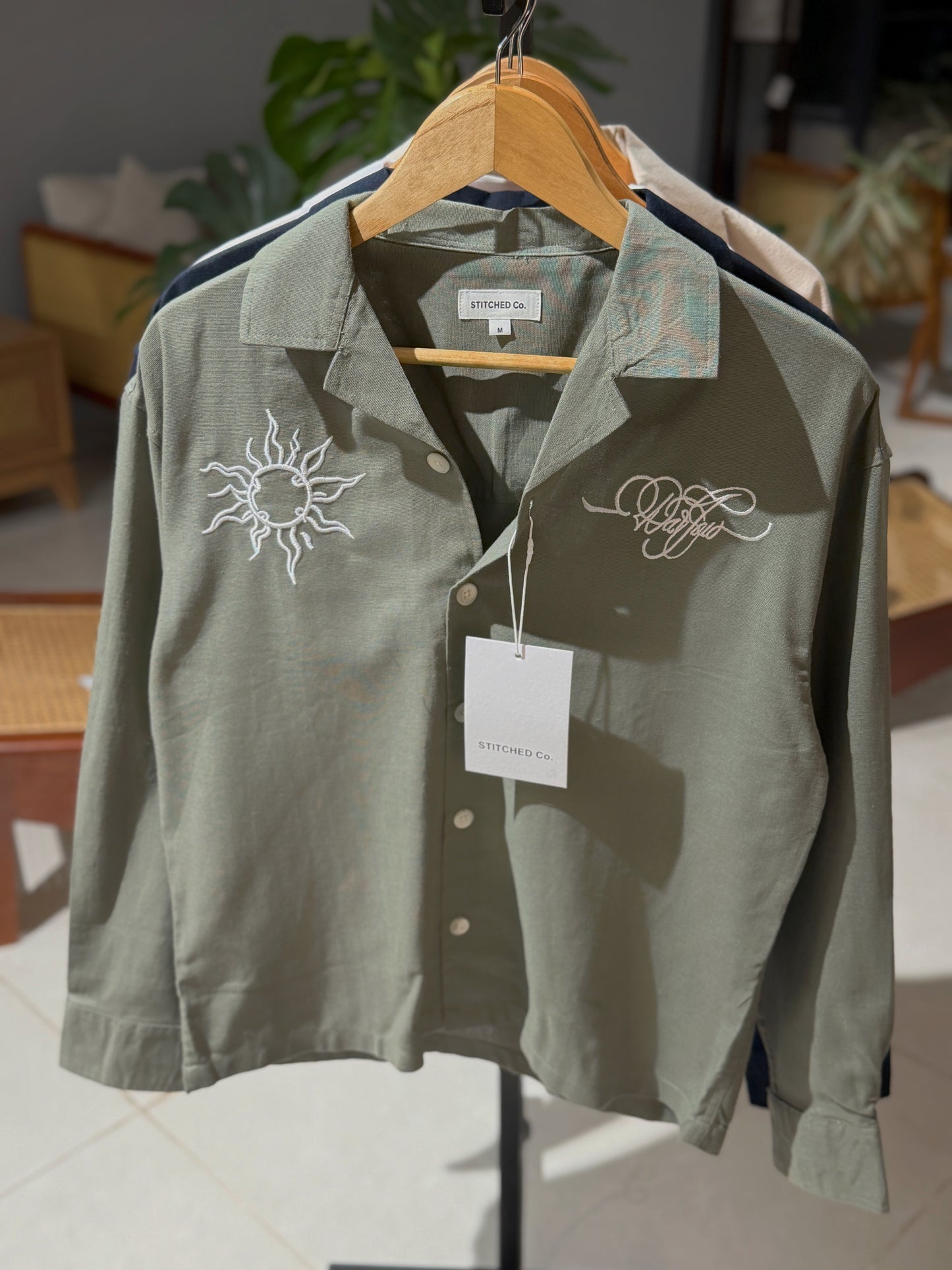 Embrodery Cuban Boxy Shirt-Olive