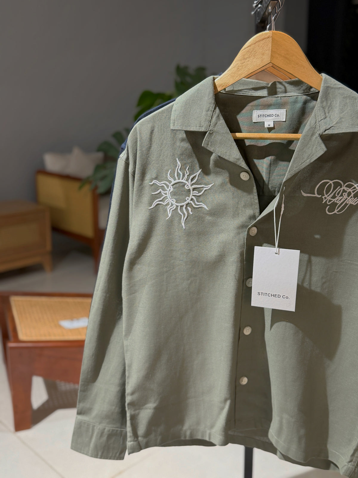 Embrodery Cuban Boxy Shirt-Olive