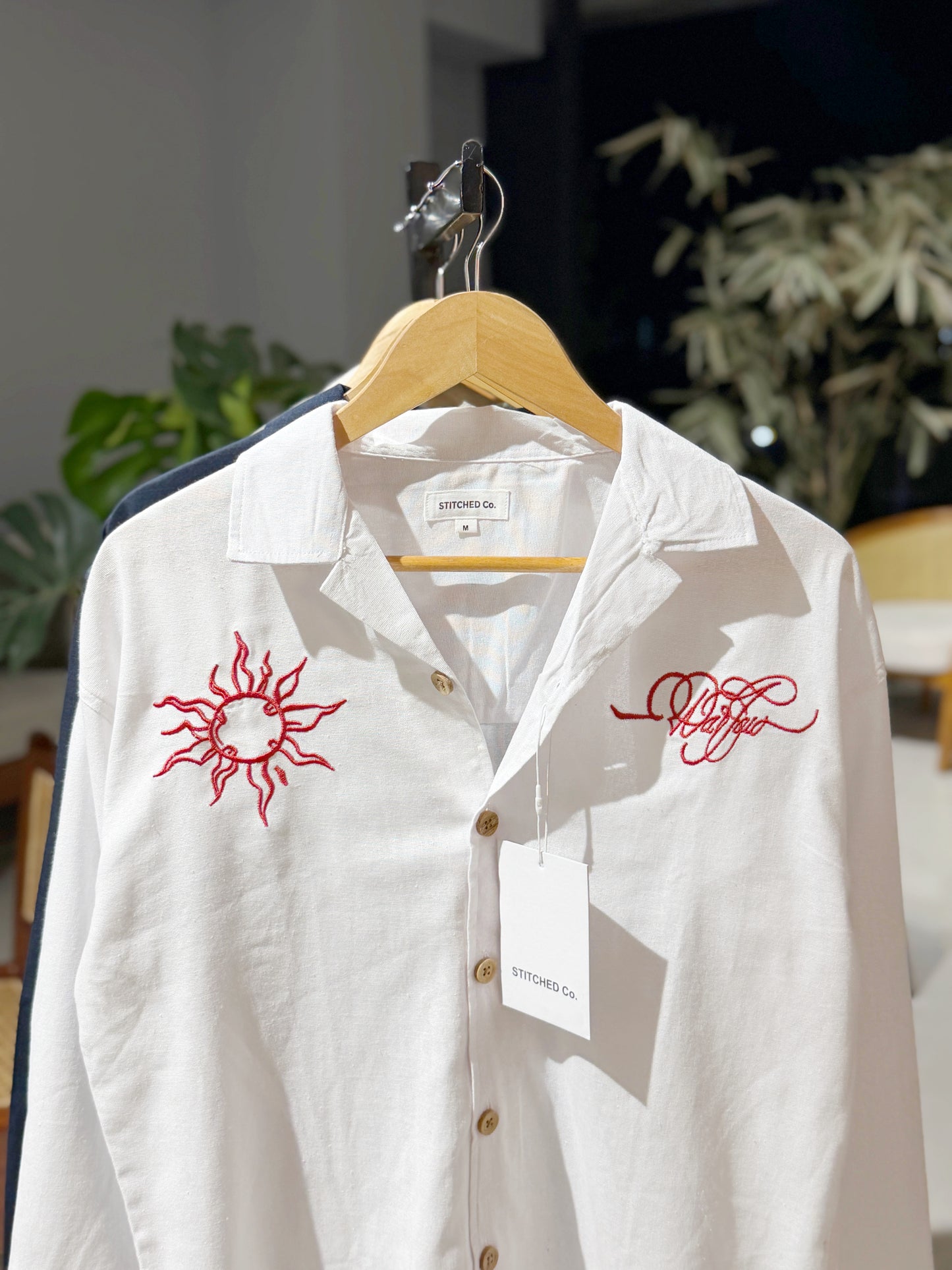 Embroidery Cuban Boxy Shirt-White