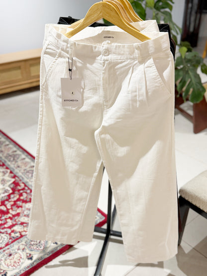 Crisp Pleated Baggy Pant - White