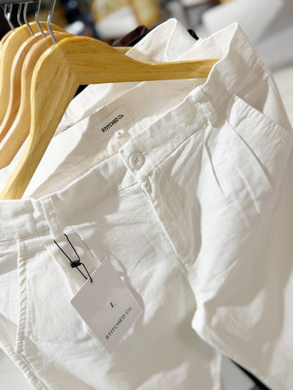 Crisp Pleated Baggy Pant - White