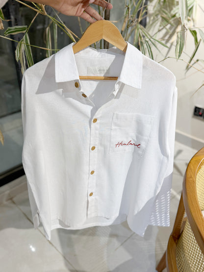 Himland Embroidery Pocket Boxy Shirt - White