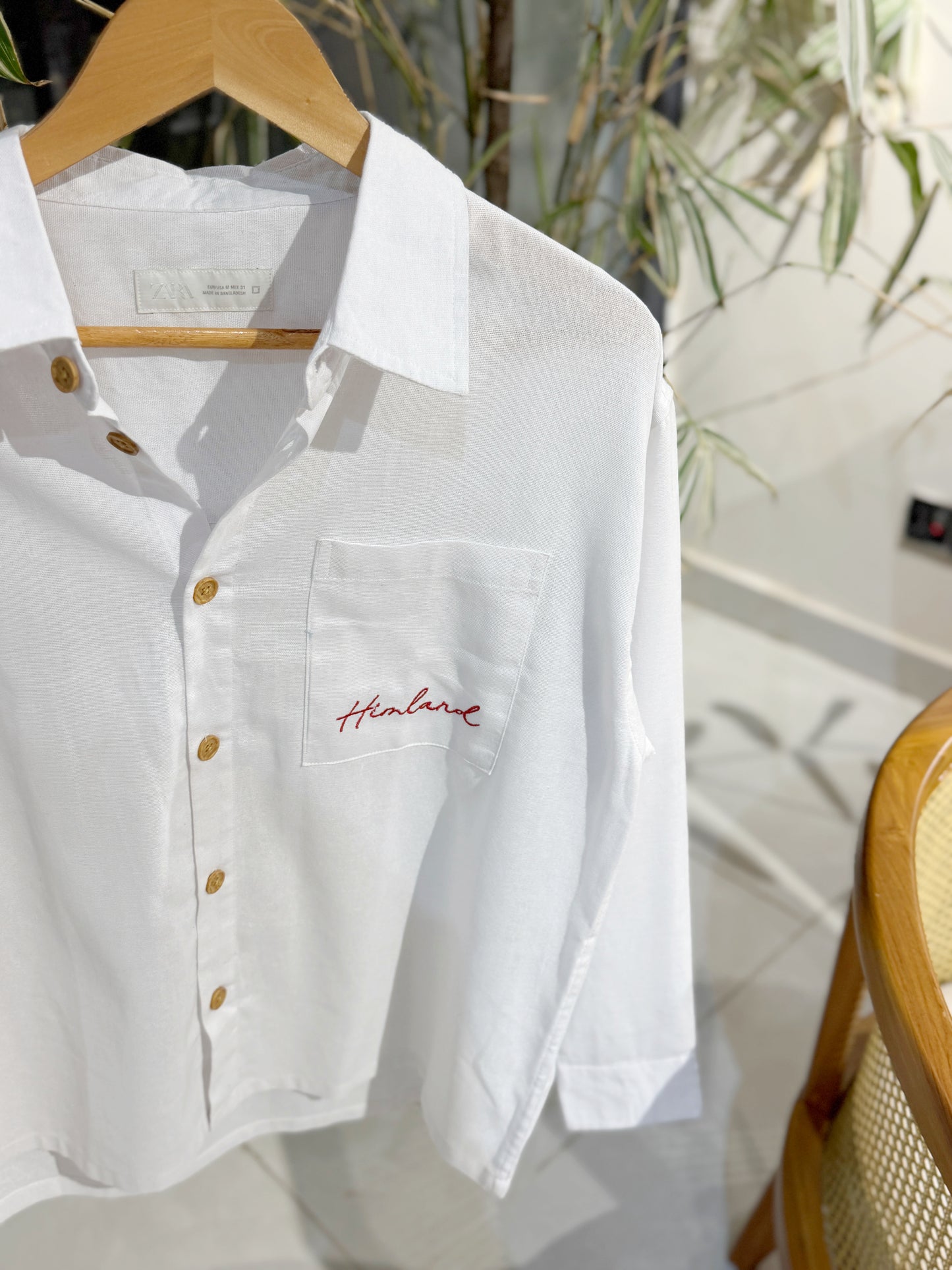 Himland Embroidery Pocket Boxy Shirt - White