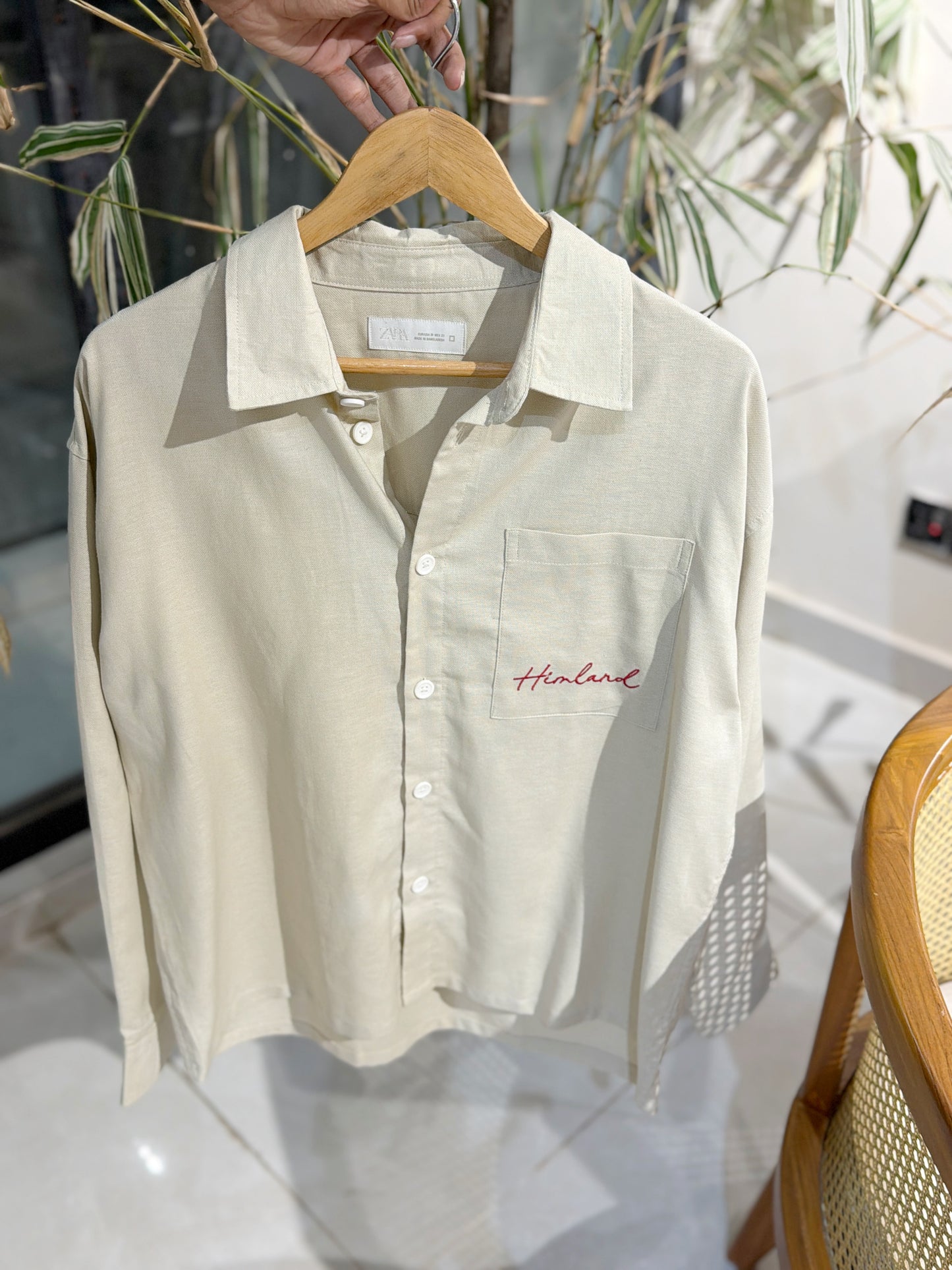 Himland Embroidery Pocket Boxy Shirt - Off White