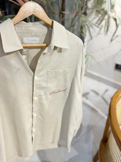Himland Embroidery Pocket Boxy Shirt - Off White