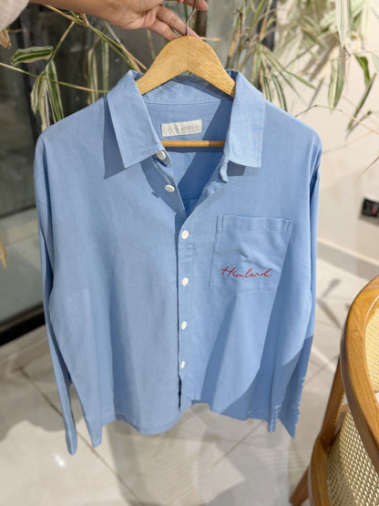 Himland Embroidery Pocket Boxy Shirt - Blue