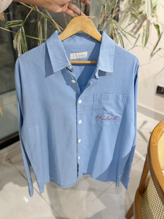Himland Embroidery Pocket Boxy Shirt - Blue