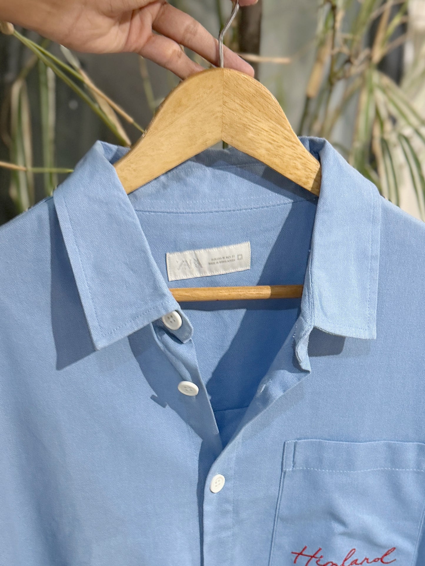 Himland Embroidery Pocket Boxy Shirt - Blue