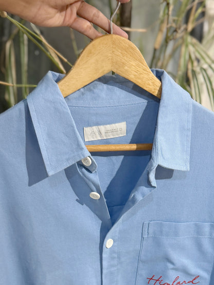 Himland Embroidery Pocket Boxy Shirt - Blue
