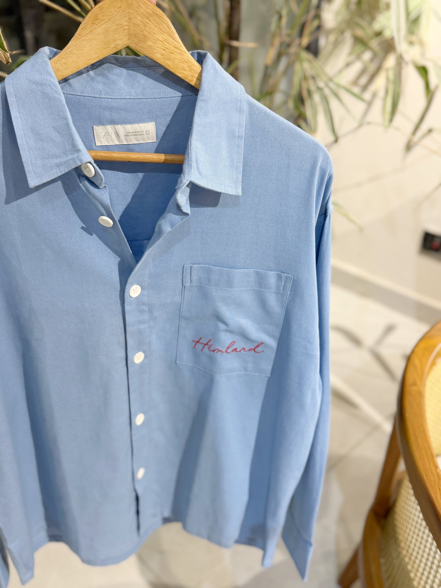 Himland Embroidery Pocket Boxy Shirt - Blue