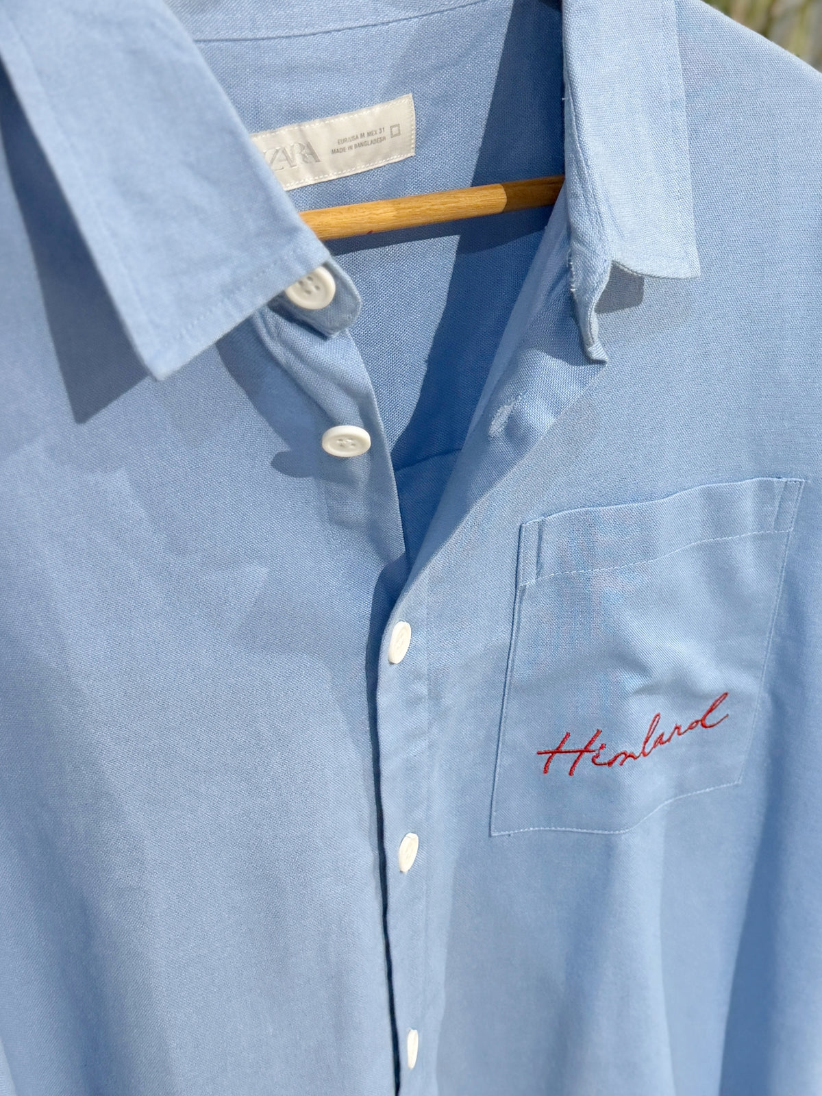 Himland Embroidery Pocket Boxy Shirt - Blue