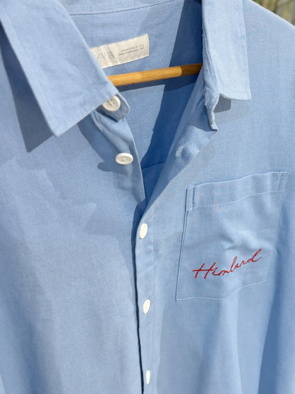 Himland Embroidery Pocket Boxy Shirt - Blue
