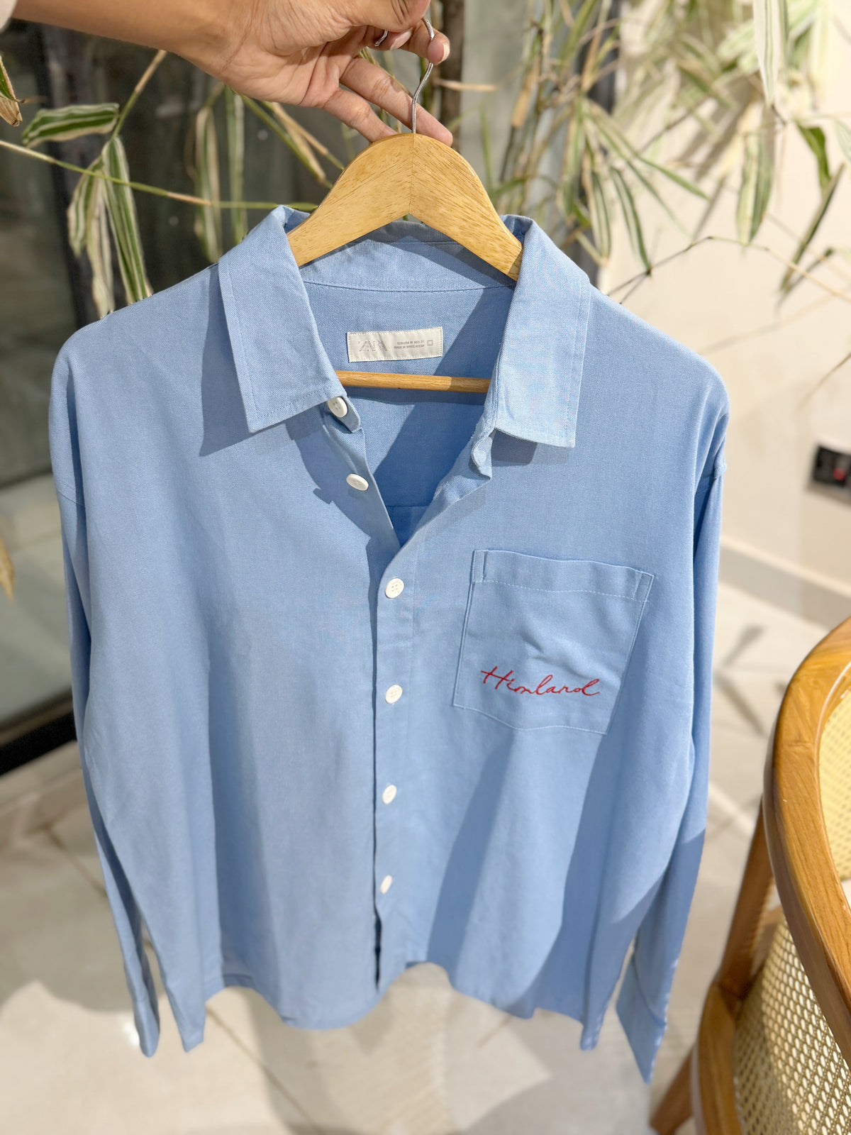 Himland Embroidery Pocket Boxy Shirt - Blue