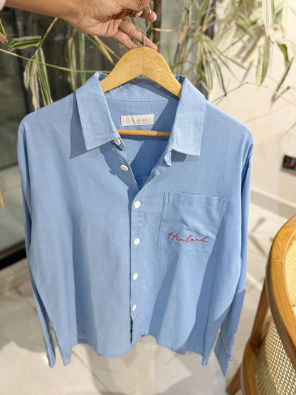 Himland Embroidery Pocket Boxy Shirt - Blue