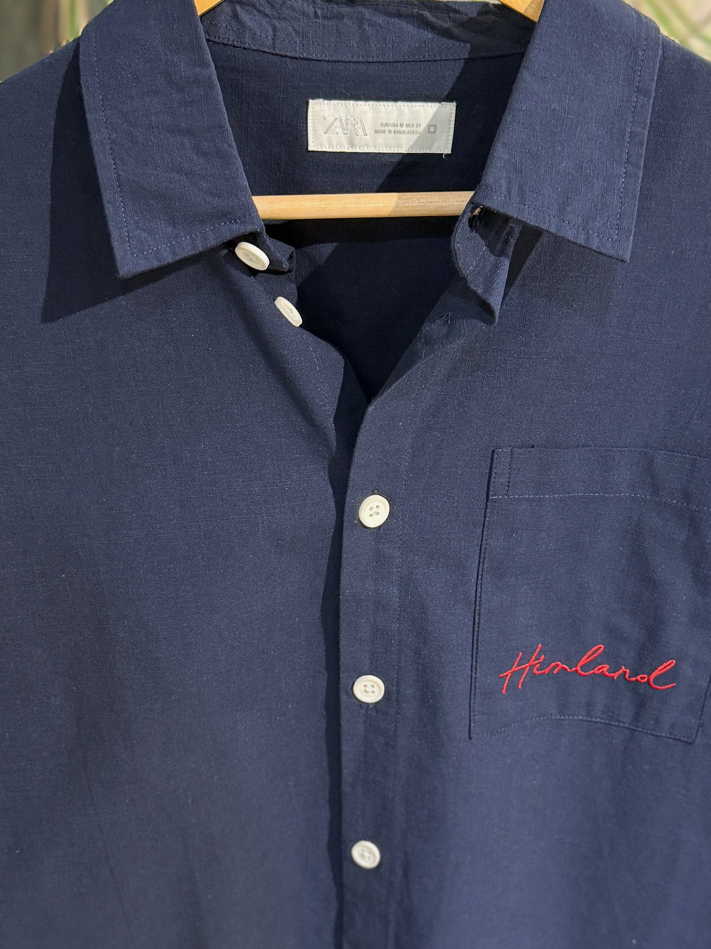 Himland Embroidery Pocket Boxy Shirt - Navy Blue