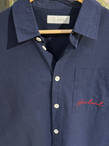 Himland Embroidery Pocket Boxy Shirt - Navy Blue