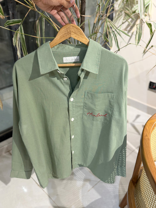 Himland Embroidery Pocket Boxy Shirt - Olive