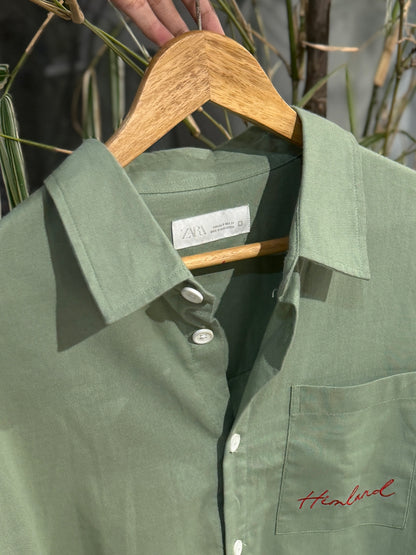 Himland Embroidery Pocket Boxy Shirt - Olive