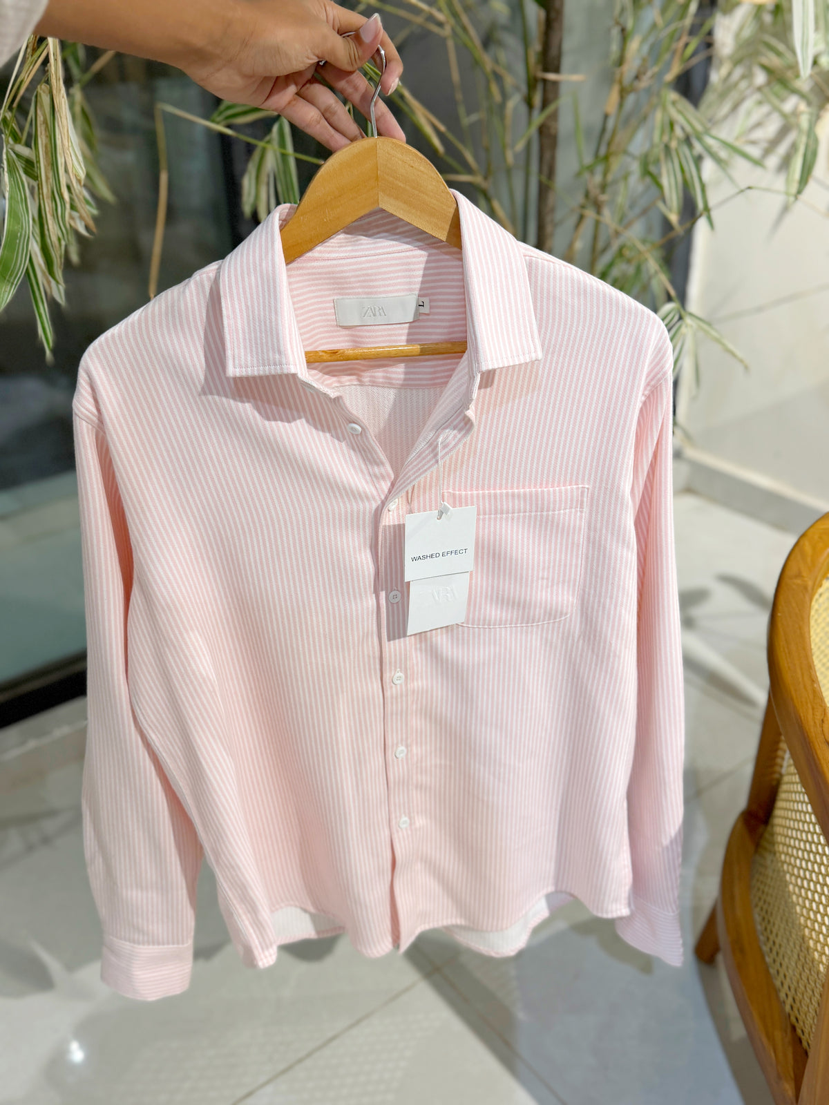 Vertical Pink & White Striped Shirt