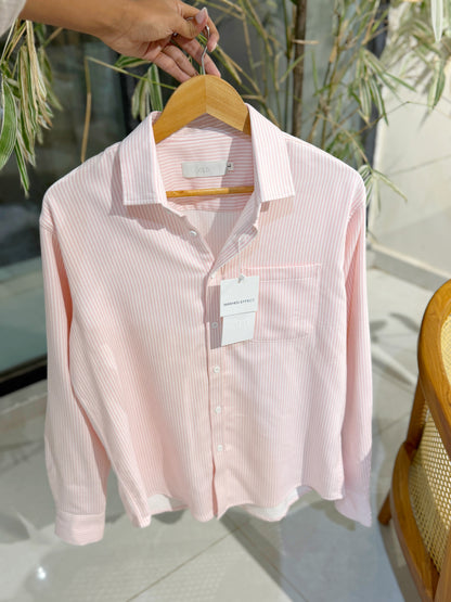Vertical Pink & White Striped Shirt
