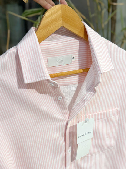 Vertical Pink & White Striped Shirt