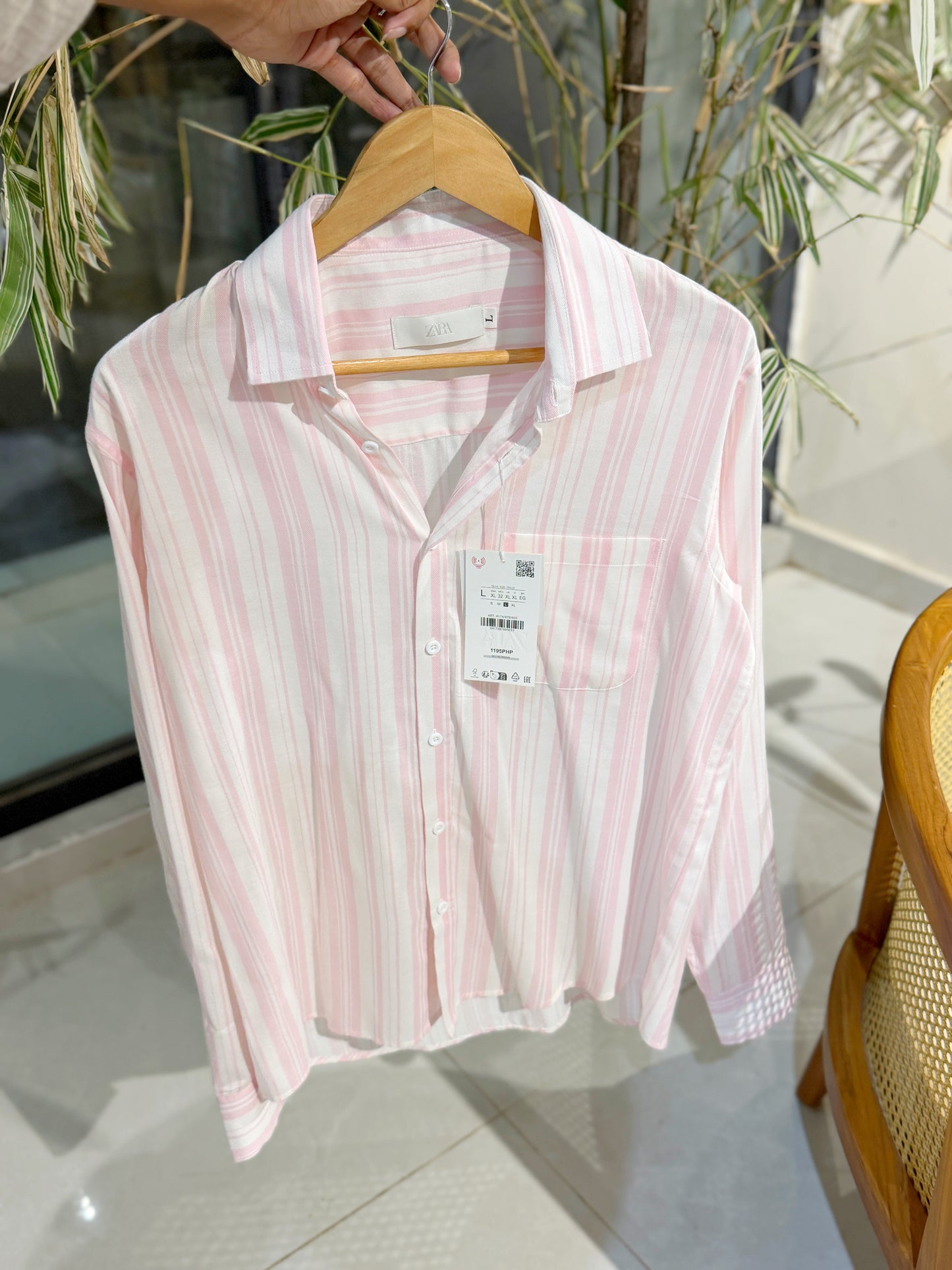 Vertical Striped Boxy Shirt - Soft Pink